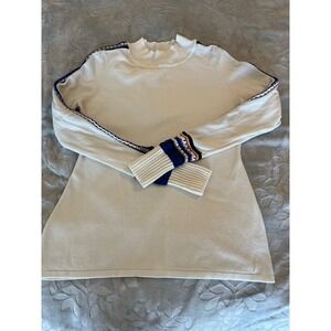 Amelie Boutik Mock Neck Geometric Trim Sweater Dress Tunic Cream Size L